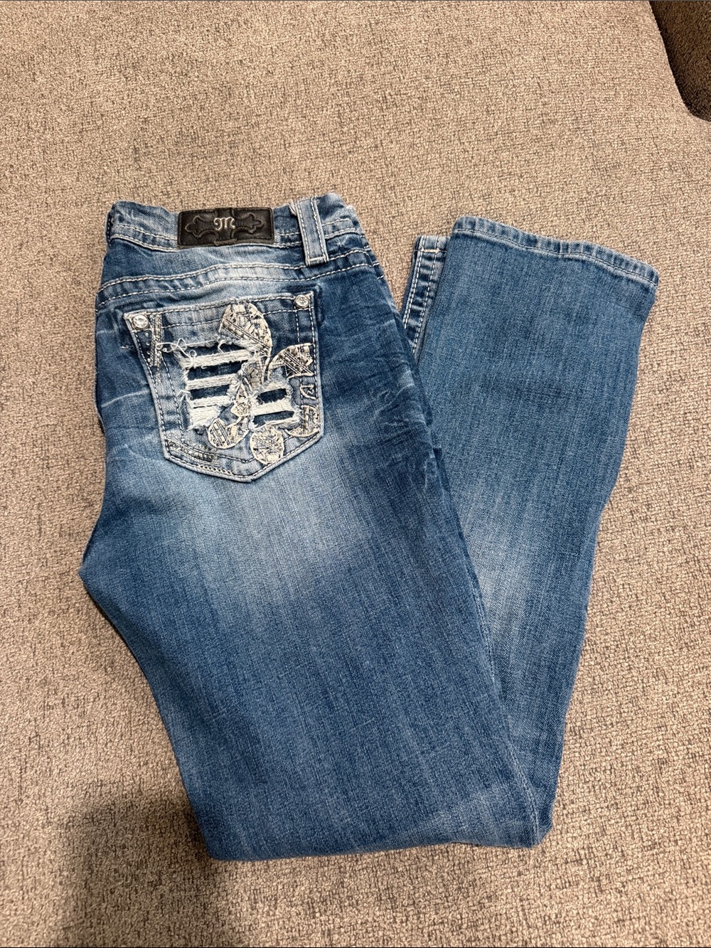 Miss Me Blue Distressed Embroidered Jeans